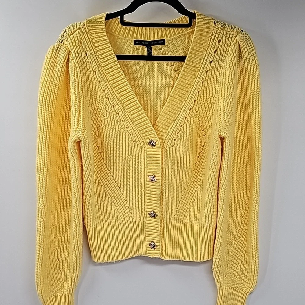 Yellow V-Neck Button Cardigan Sweater - Picture 7 of 16